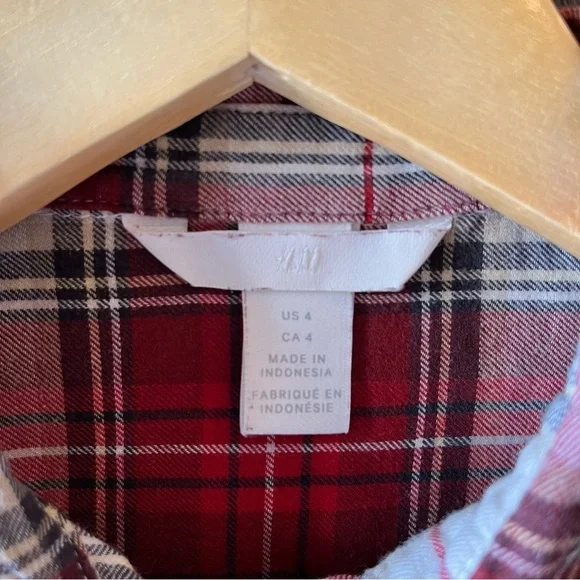 H&M Plaid Cotton Button Down Shirt Fall Colours Size 4 - Picture 6 of 8